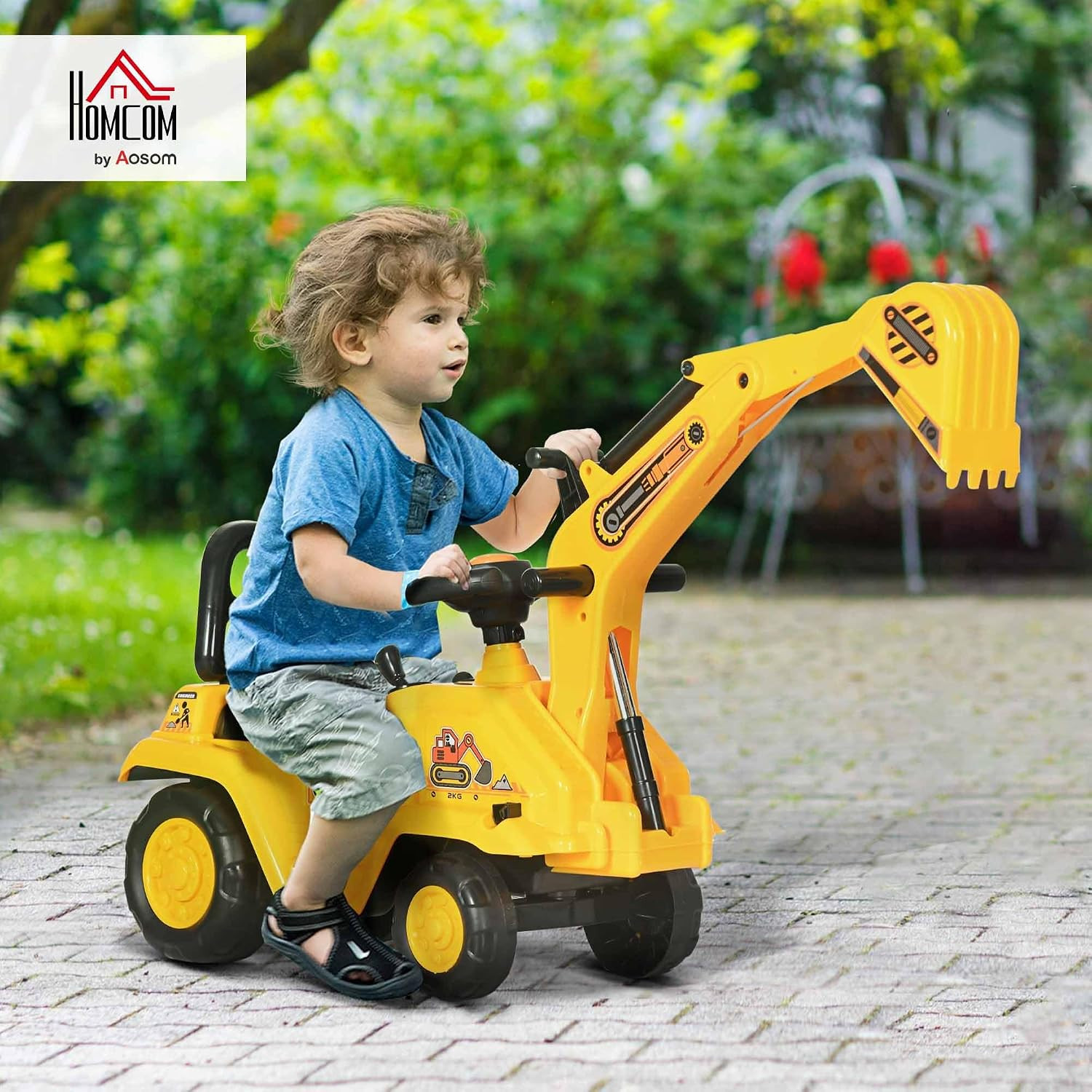 Ride on Excavator Pull Cart, Kids Digger Ride on Truck with Horn, under Seat Sto