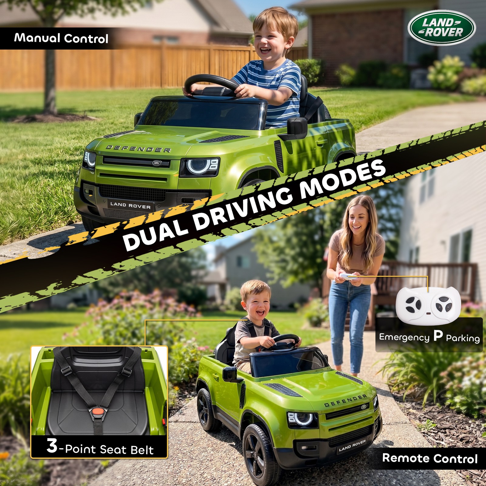 Qaba 12V Ride on Car Licensed Land Rover with Suspension & Remote, Green