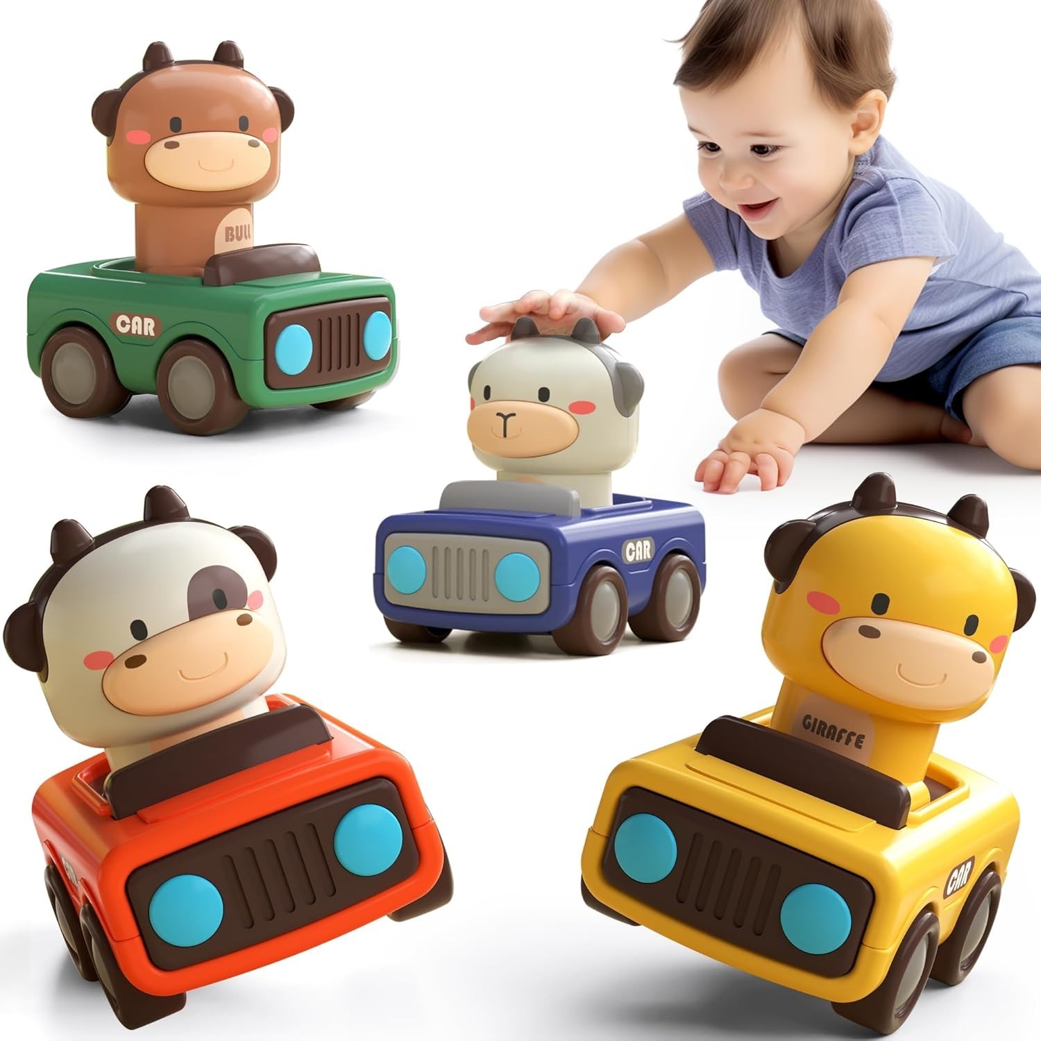 Toddler-Friendly Press to Go Animal Cars – Safe, Fun Toy for Baby Development