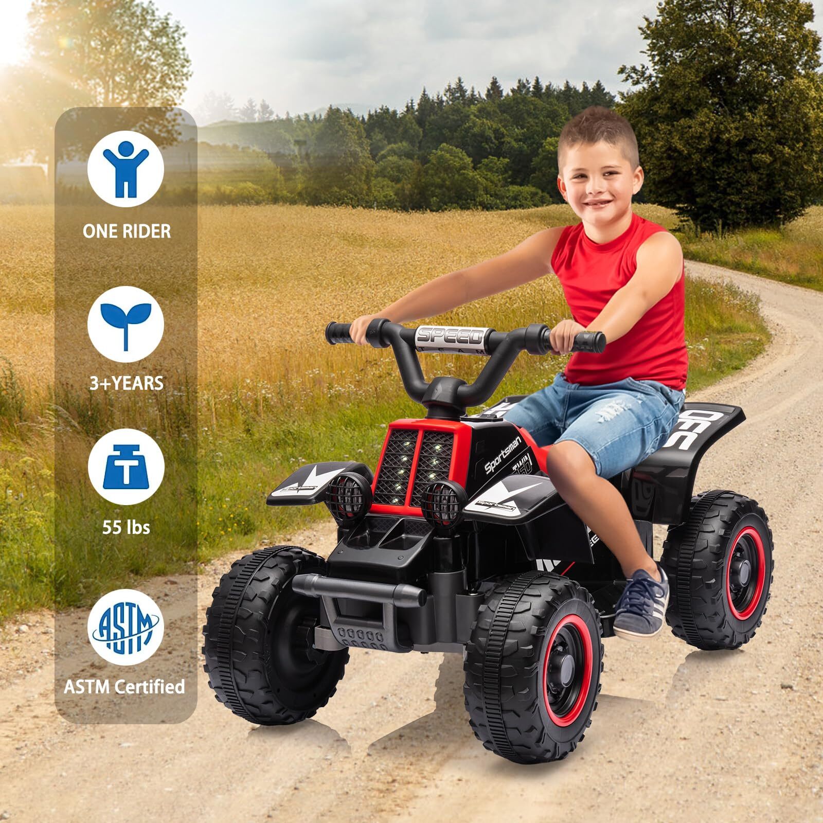 Electric Ride On 6V Kids ATV 4 Wheeler W/Led Lights for Toddlers Aged 1-3 Years
