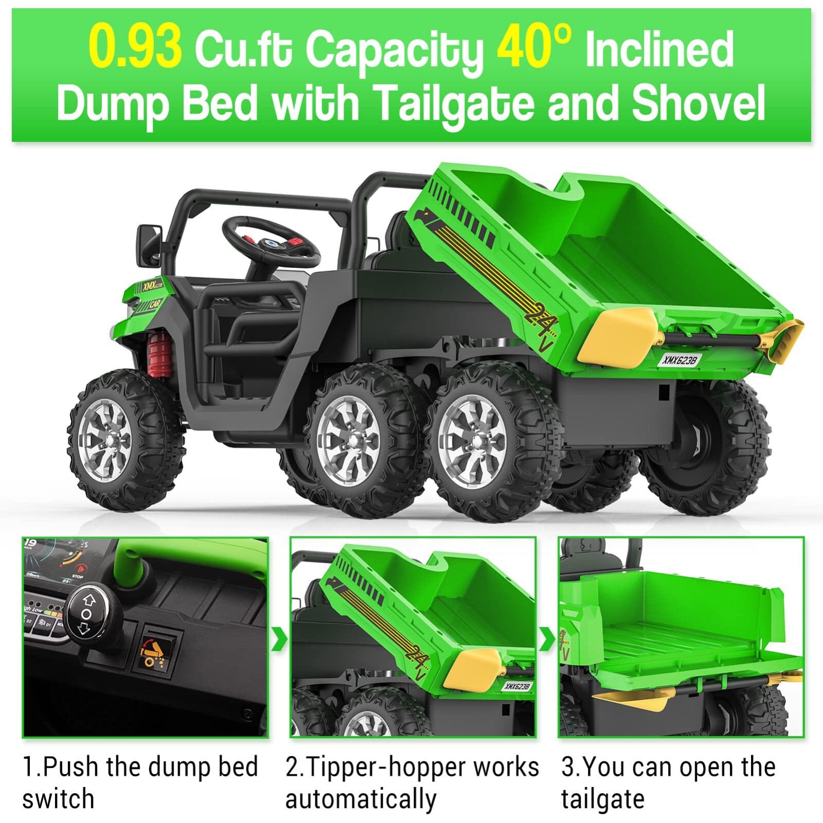 24V Kids 2 Seater Ride on Car Electric Dump Truck 4WD Power Wheels w/Remote MP3