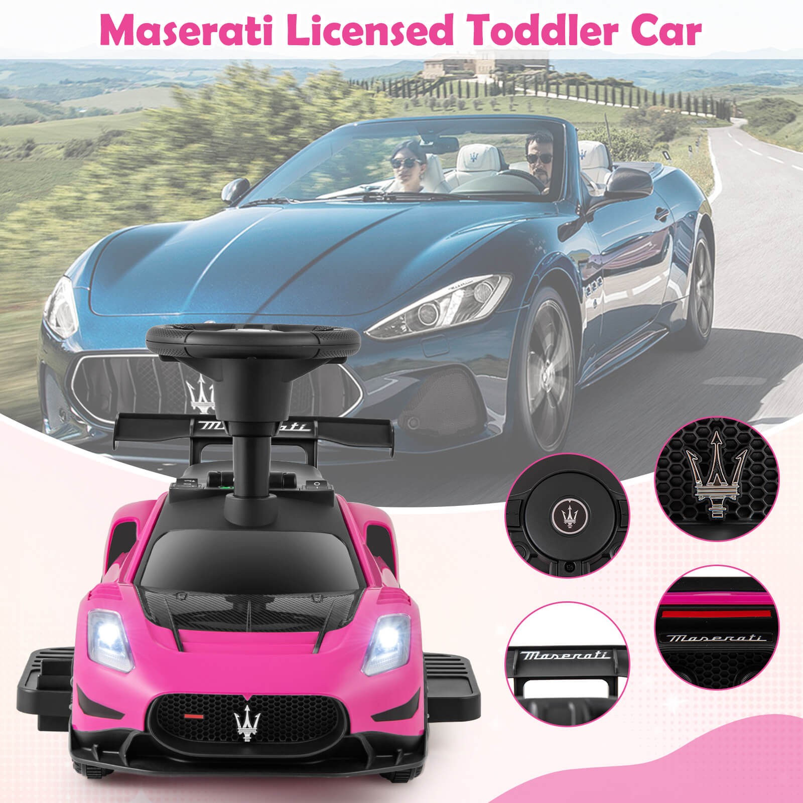 Electric Kids Ride on Push Car Maserati Licensed Foot to Floor Push Car w/Horn