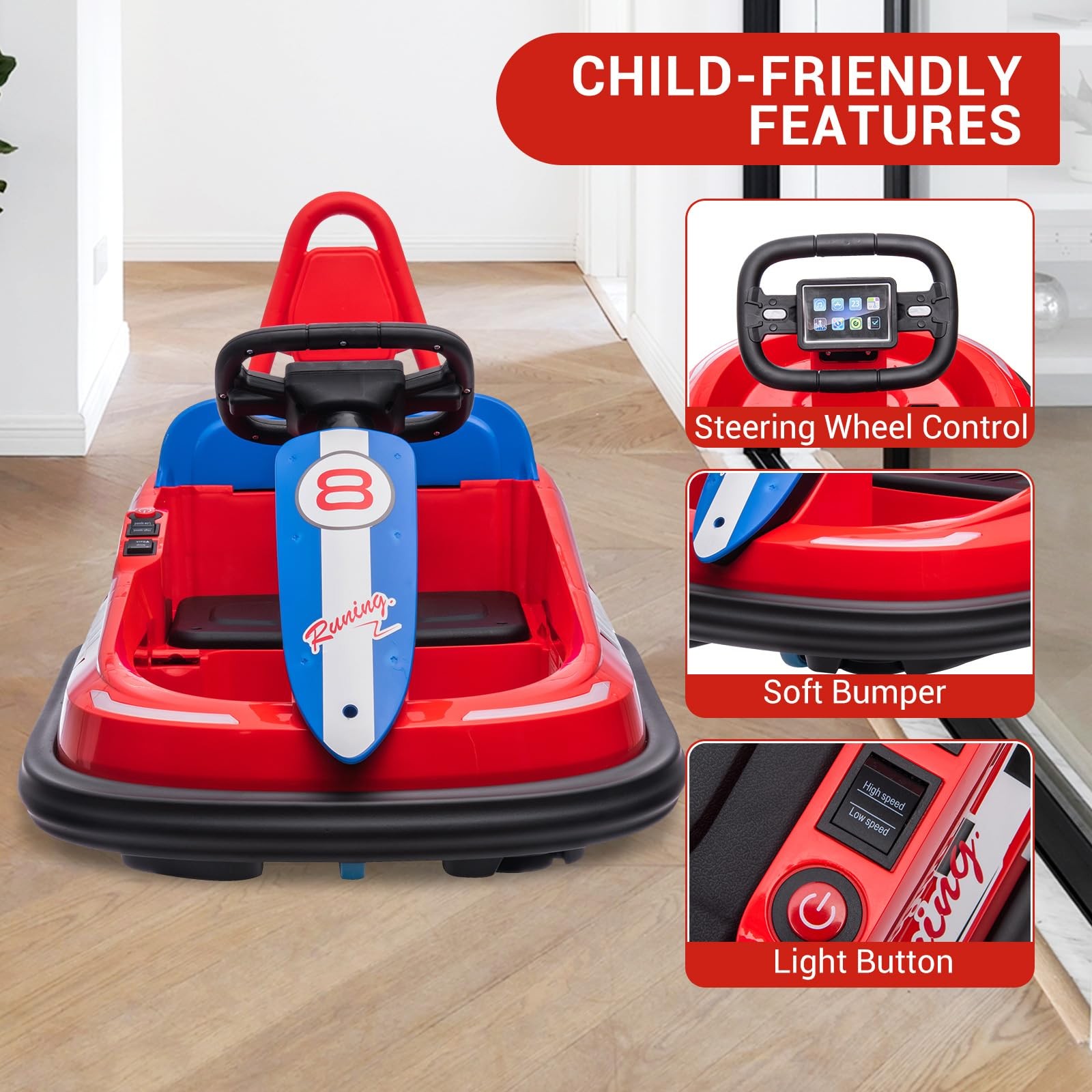 Kids Electric Bumper Car 6V Ride-On Toy W/15W Motors Steering Wheel Control NEW