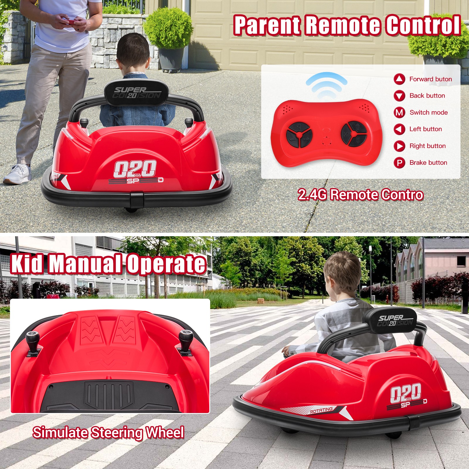 12V Kids Ride On Car Bumper Electric 360° Spin Vehicle Toy Parent Remote Control