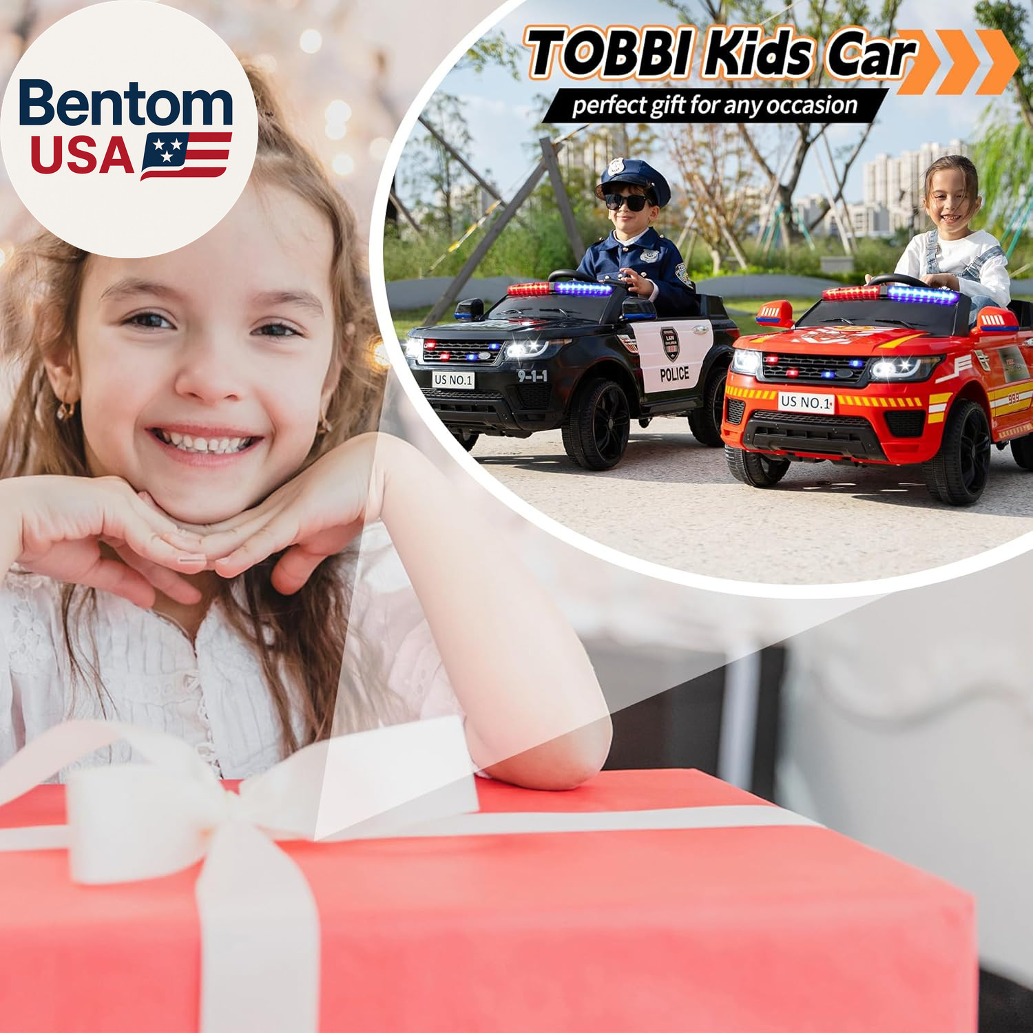 Police Car Ride on Electric Car for Kids to Drive Battery Powered Ride-On Toys C