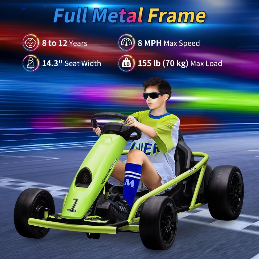 24V Electric Go Kart for Kids 9Ah Battery 8MPH High Speed Drifting Car Ride Toy