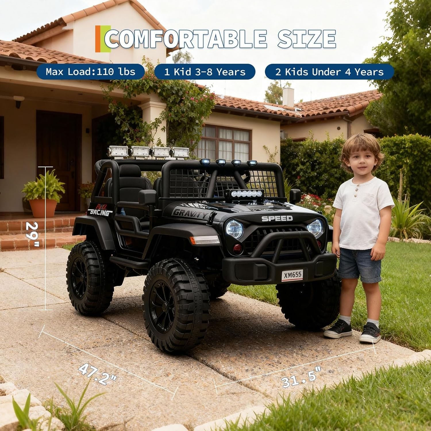 24V Ride on Car for Kids,2 Seater Electric Truck, Electric Vehicle for 3-8 Years