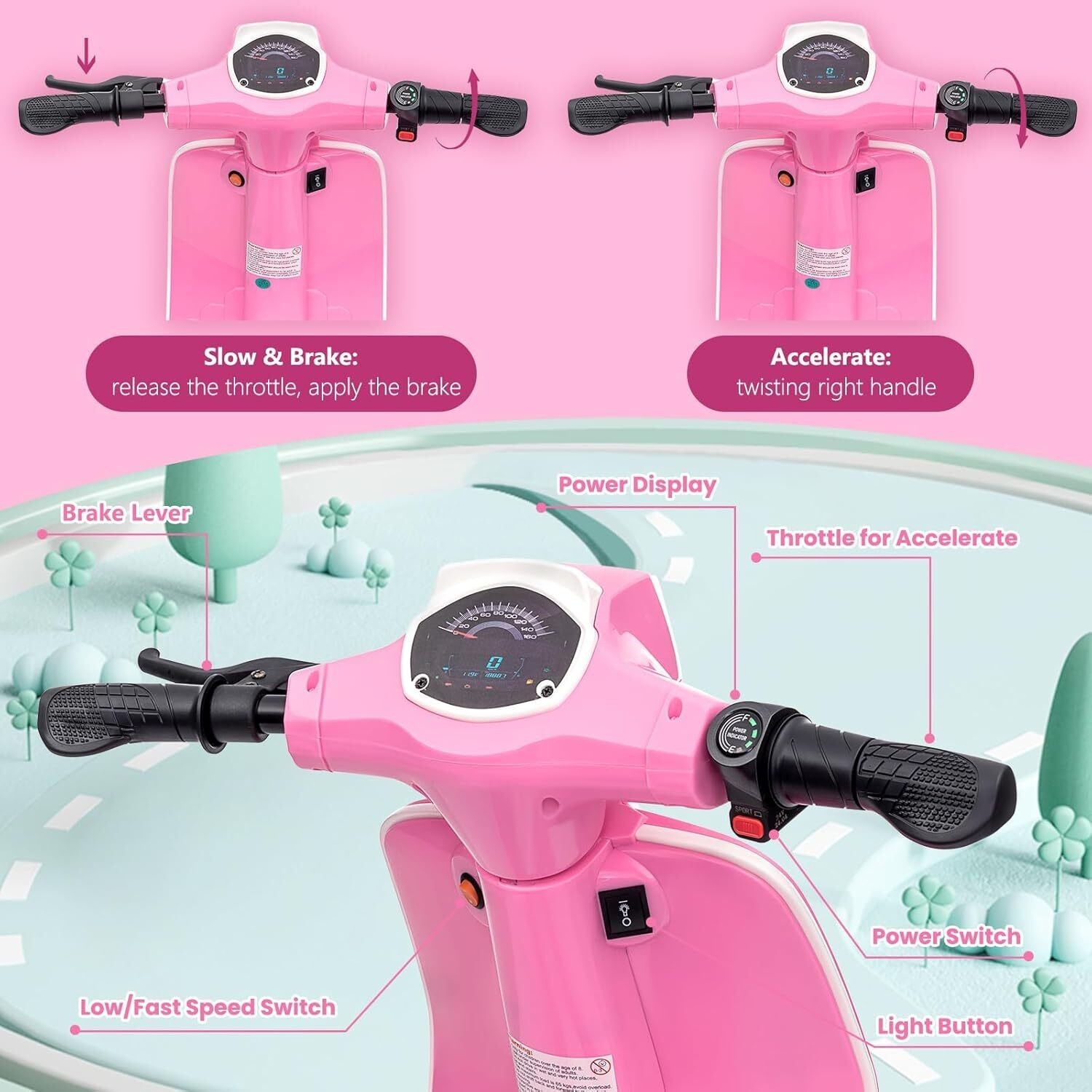 24V 350W Kids Motorcycle Electric Moped Scooter Motorbike Toy with LED for 8-12Y
