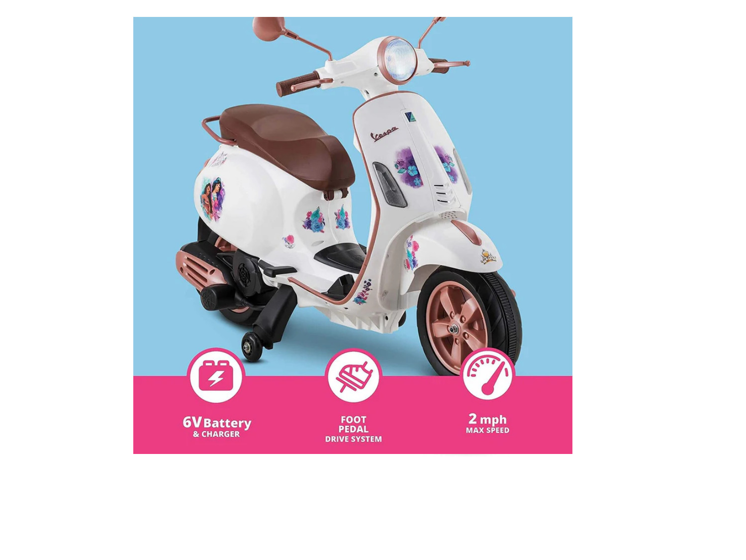 Disney Princess Vespa Scooter Electric Ride On Toy for Girls Ages 3-5