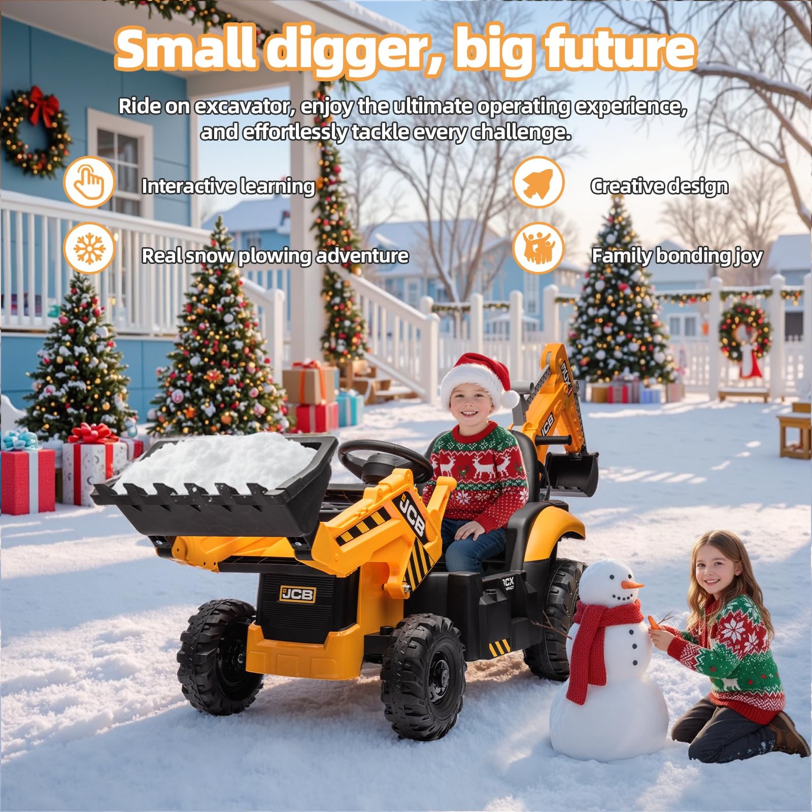 24V JCB Ride On Excavator for Kids, 3-in-1 Ride On Backhoe Digger with Front …