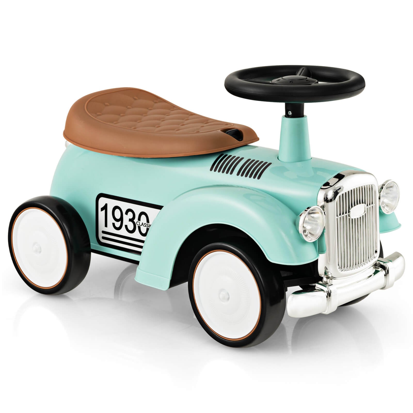 Retro Kids Ride-on Toy w/ Working Steering Wheel, Storage Space, DIY Stickers
