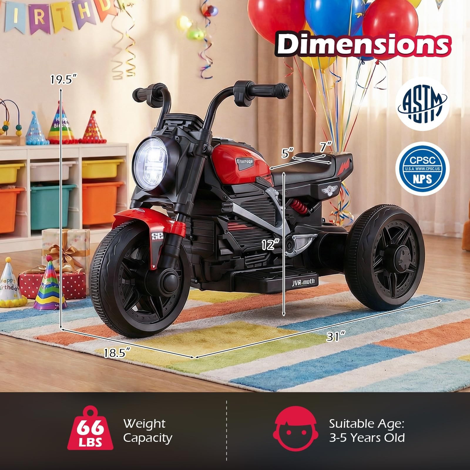 6V Electric Toddler Motorcycle Ride-On Toy, 3-Wheel Chopper with LED Lights & Mu