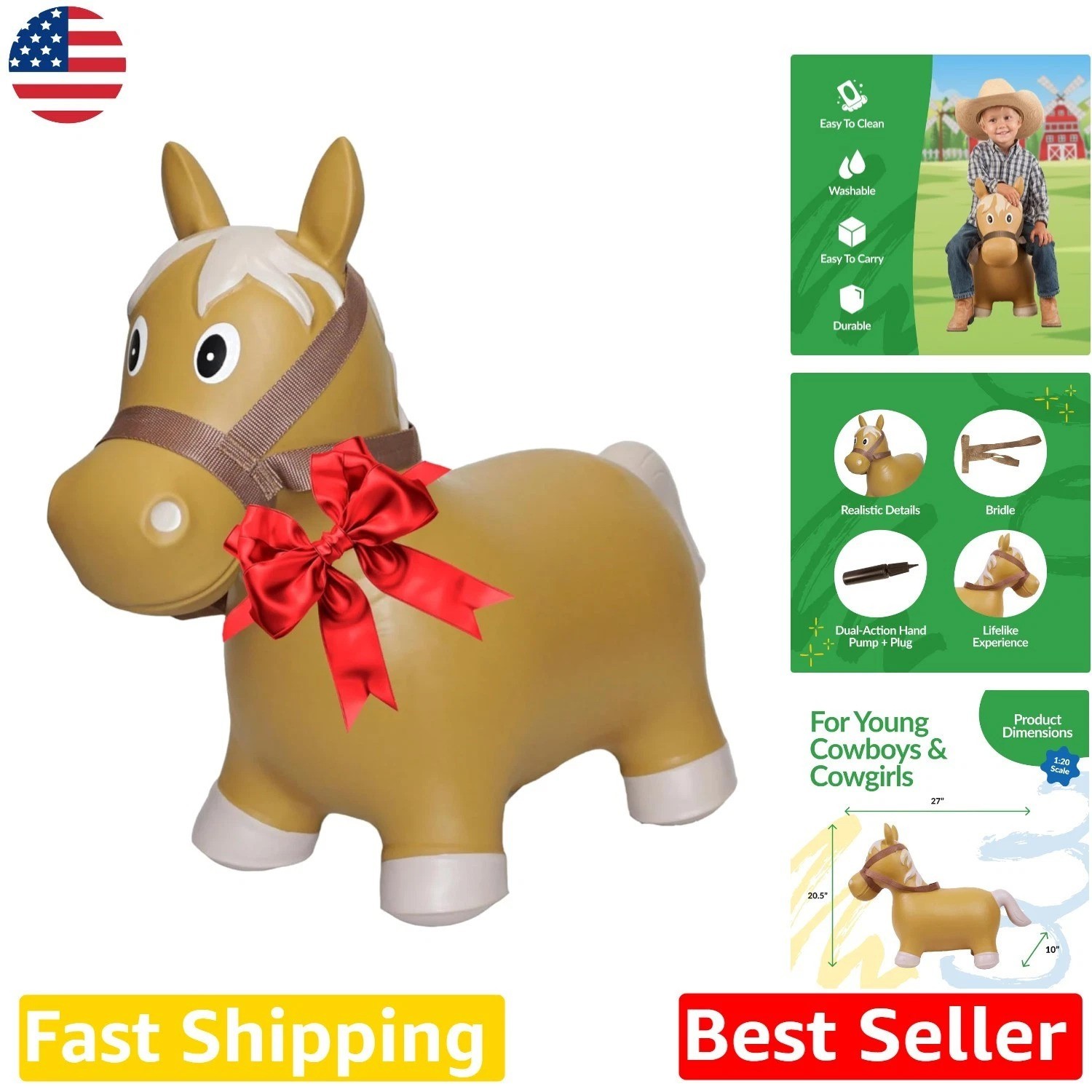 Safe & Fun Lil’ Bucker Bouncy Horse – Ride-On Rodeo Toy for Toddlers, Ages 18M+