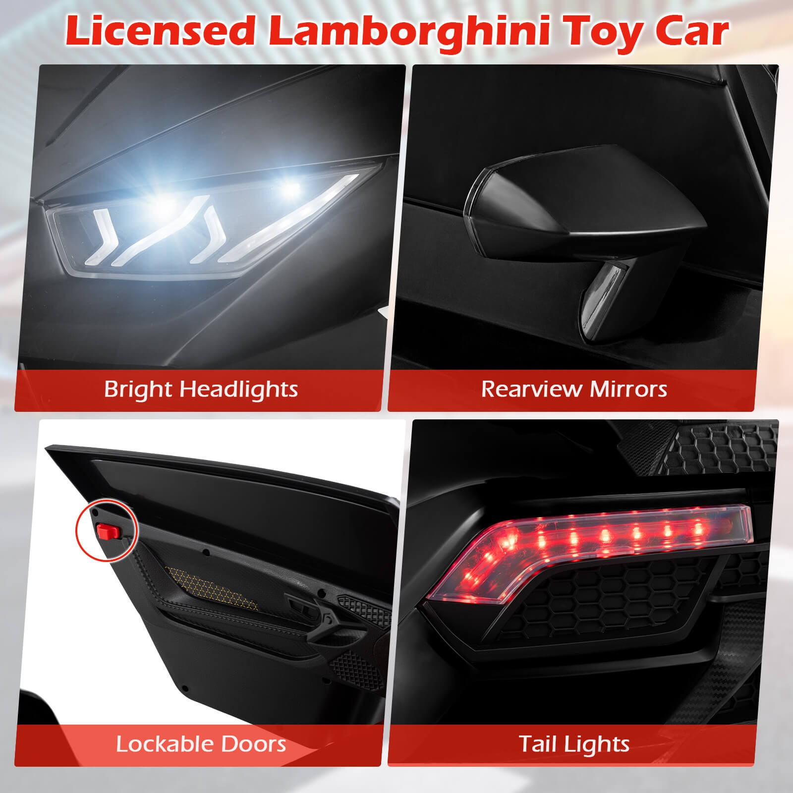 4WD 2-Seater Ride on Car, Licensed Lamborghini Kids’ Vehicles w/ Remote Control