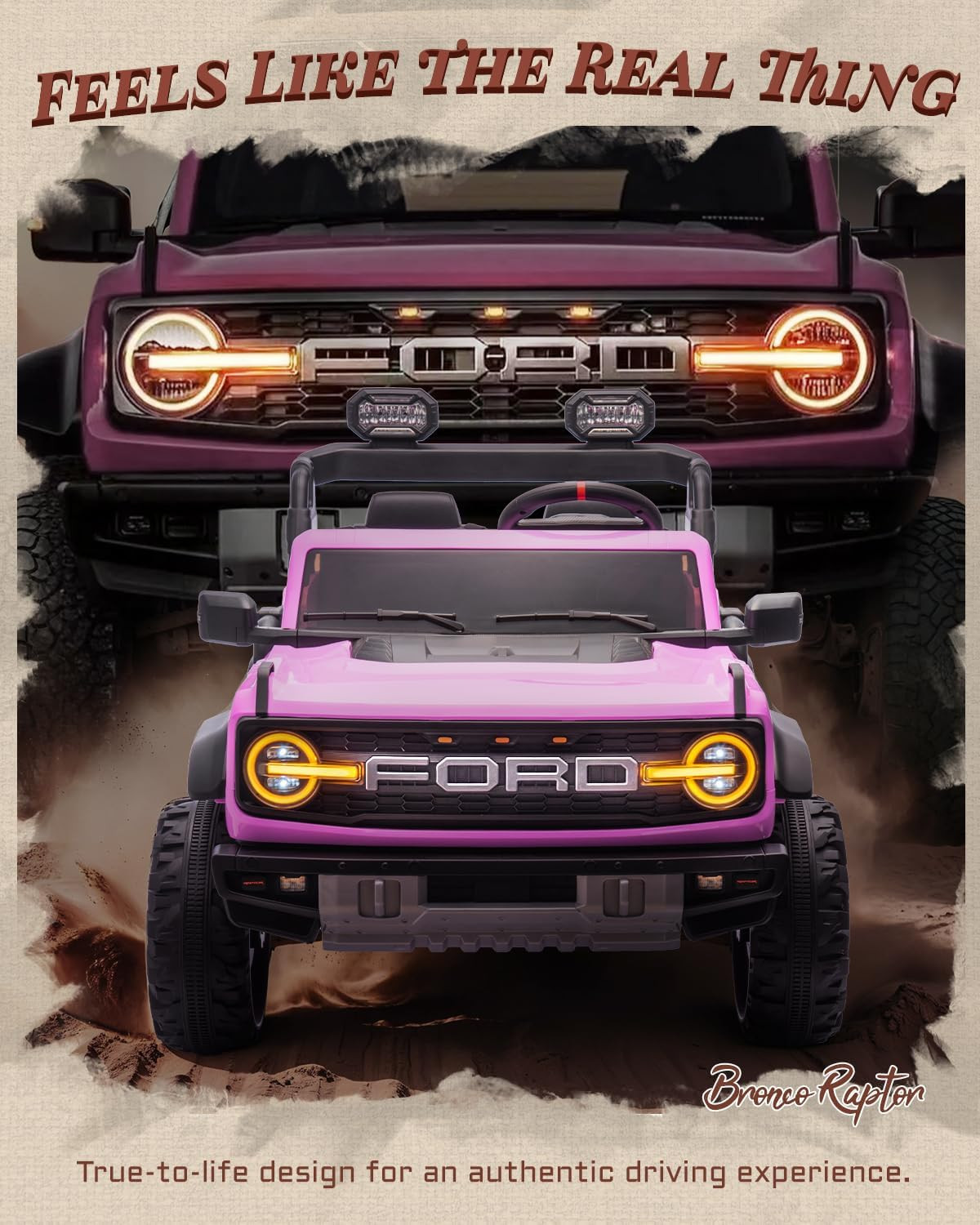 24V Ride on Toys for Big Kids, Licensed Ford Bronco Raptor 2 Seater Ride on Cars