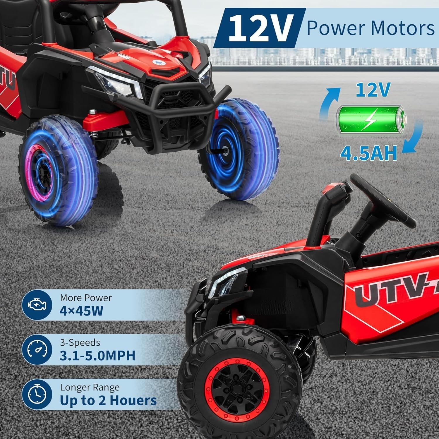 12V Kids Electric 4 Wheeler Car Ride on Toy 5 mph Truck Off-road UTV with Remote