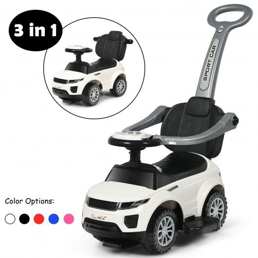 3 In 1 Ride on Push Car Toddler Stroller Sliding Car with Music-White – Color: W