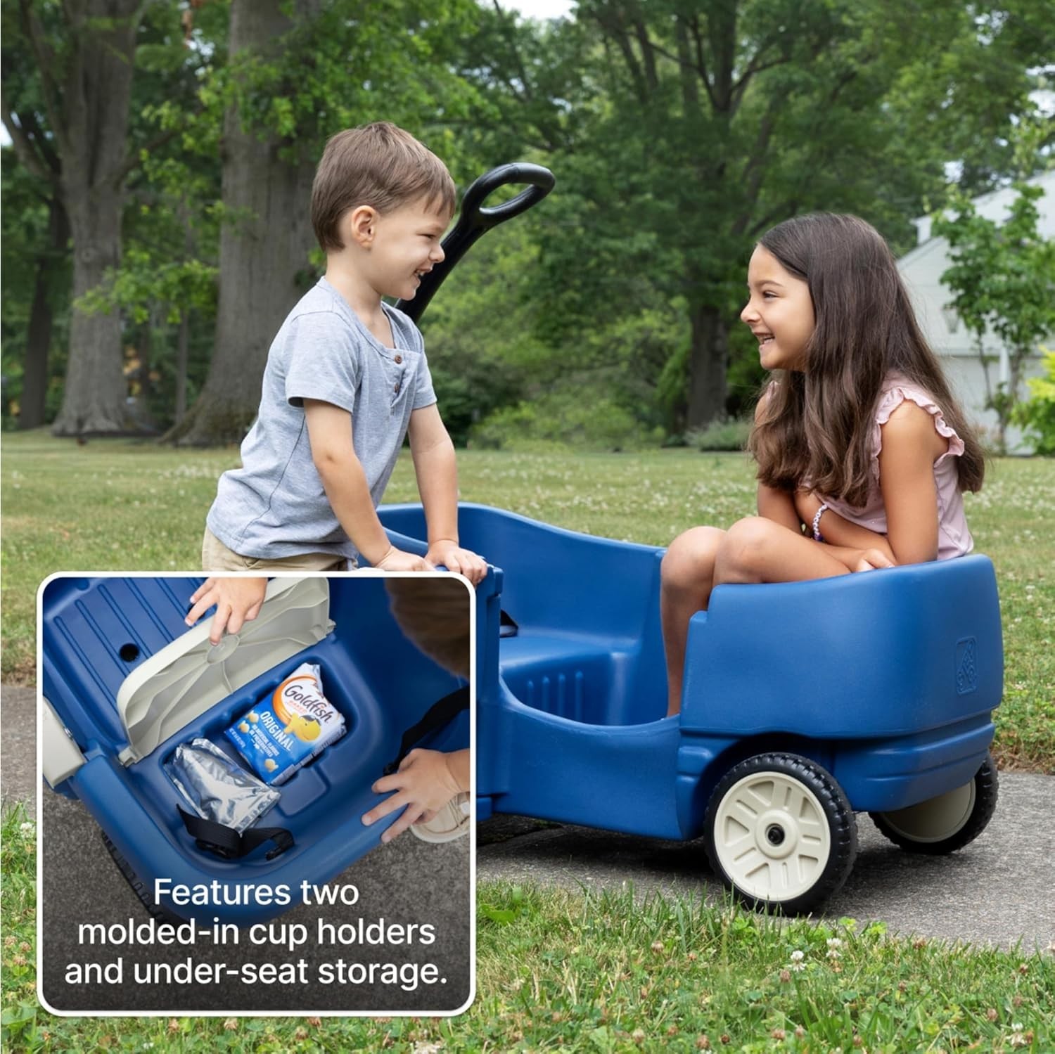 Kids Ride On Wagon for Toddlers 1.5-5 Blue Durable Plastic