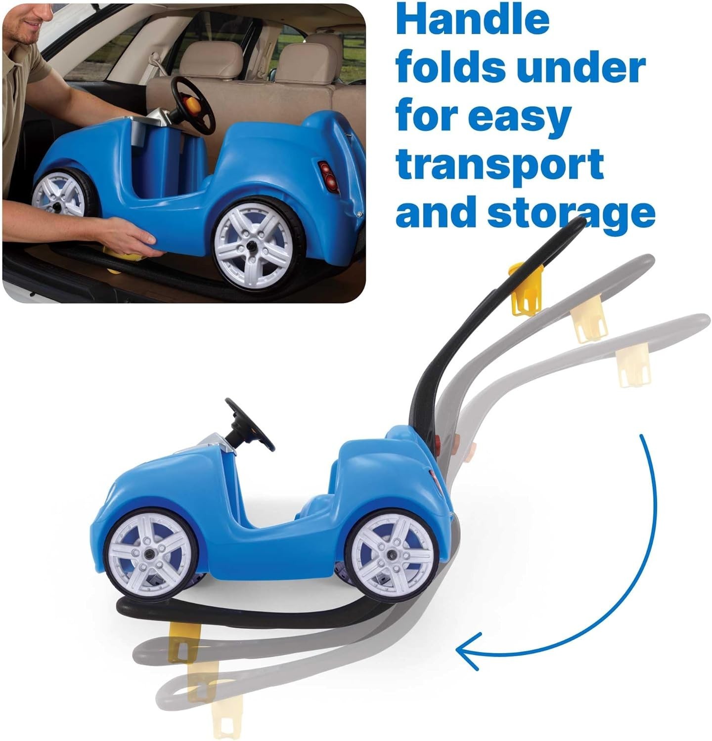 Durable Step2 Whisper Ride II Toddler Push Car with Adjustable Seat Belt, Blue