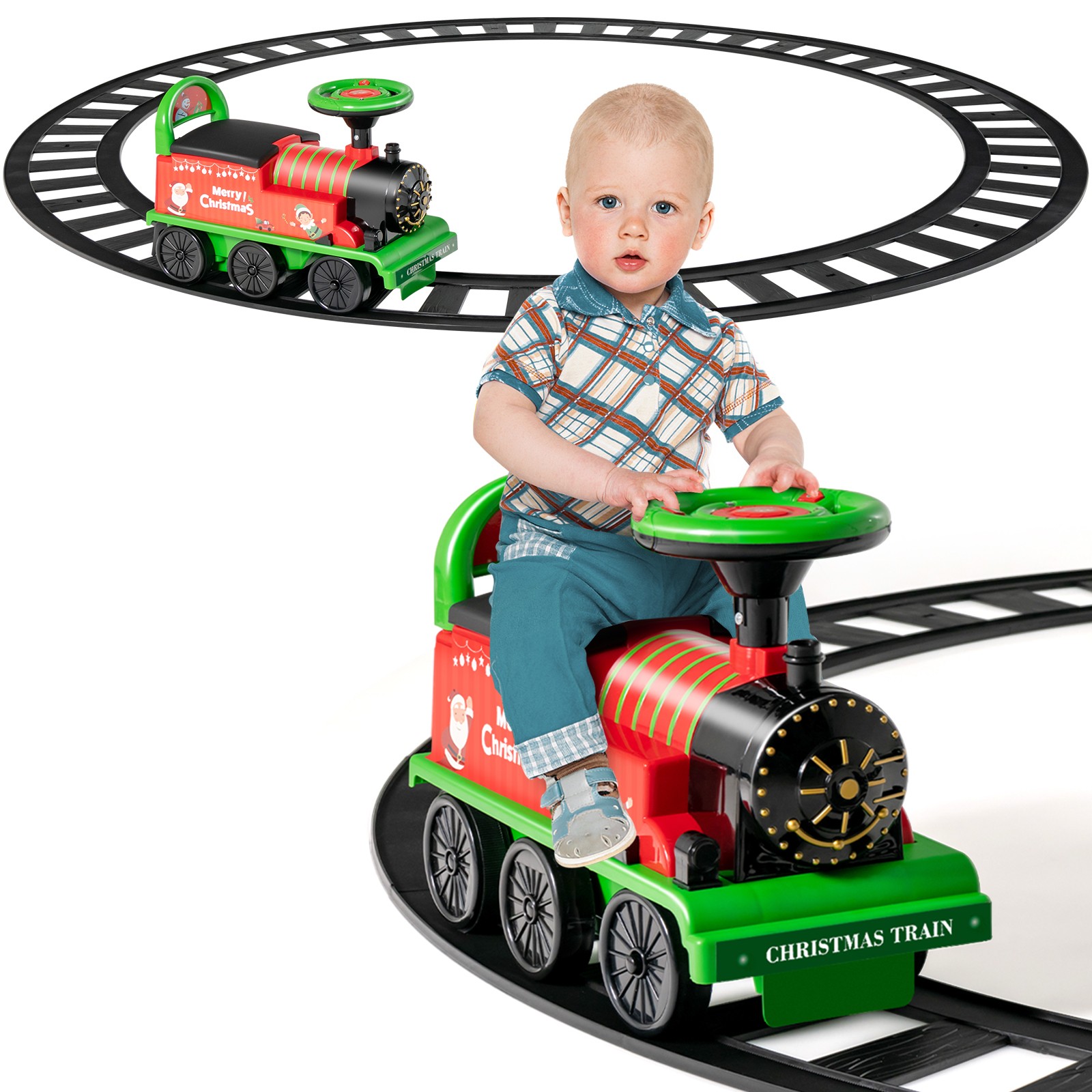 6V Electric Kids Motorized Train Toy with Unique Train Outlook & Stickers Green