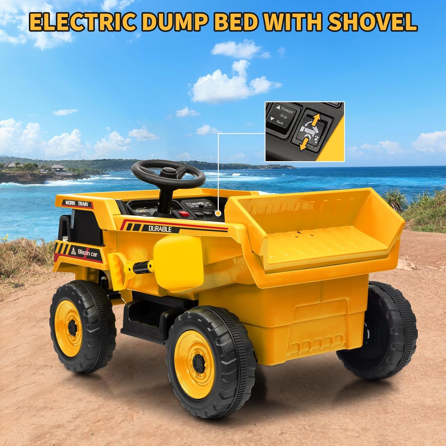 Kids Ride On Dump Truck 12V Remote Control Car Toy with Electric Dump Bed LED