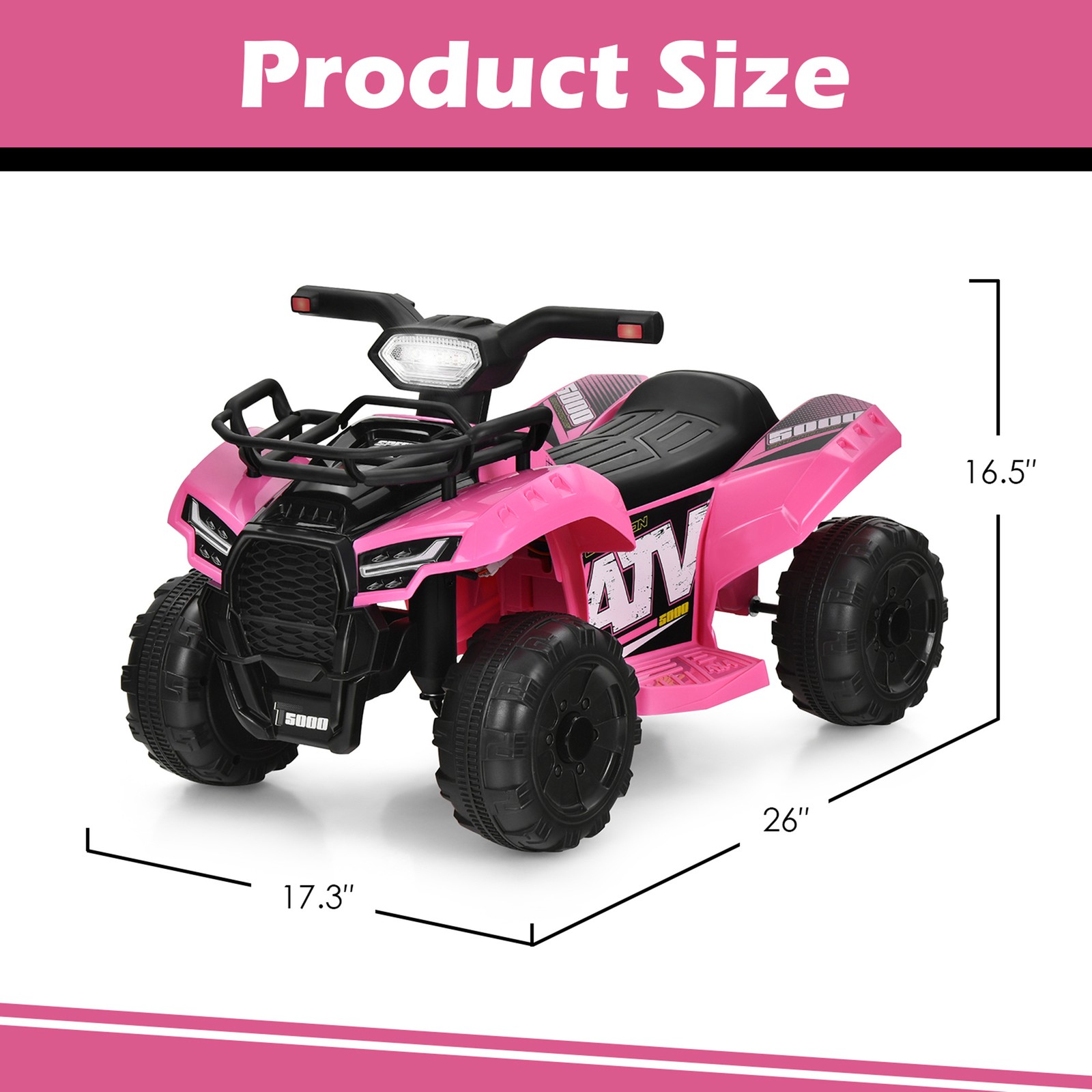 6V 4 Wheels ATV Quad Ride On Car Kids Ride-On Toy w/ Music Horn LED Light Pink