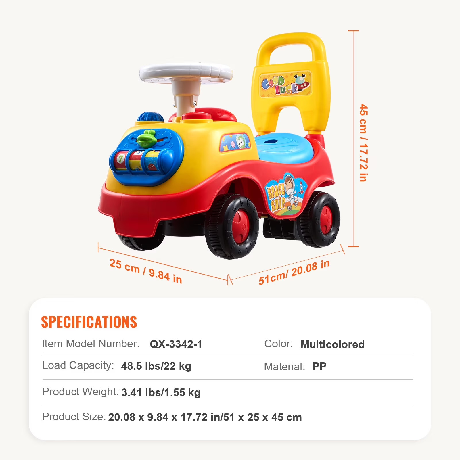 Kids Ride On Toy Toddler Push Car Under Seat Storage Compartment Multicolor
