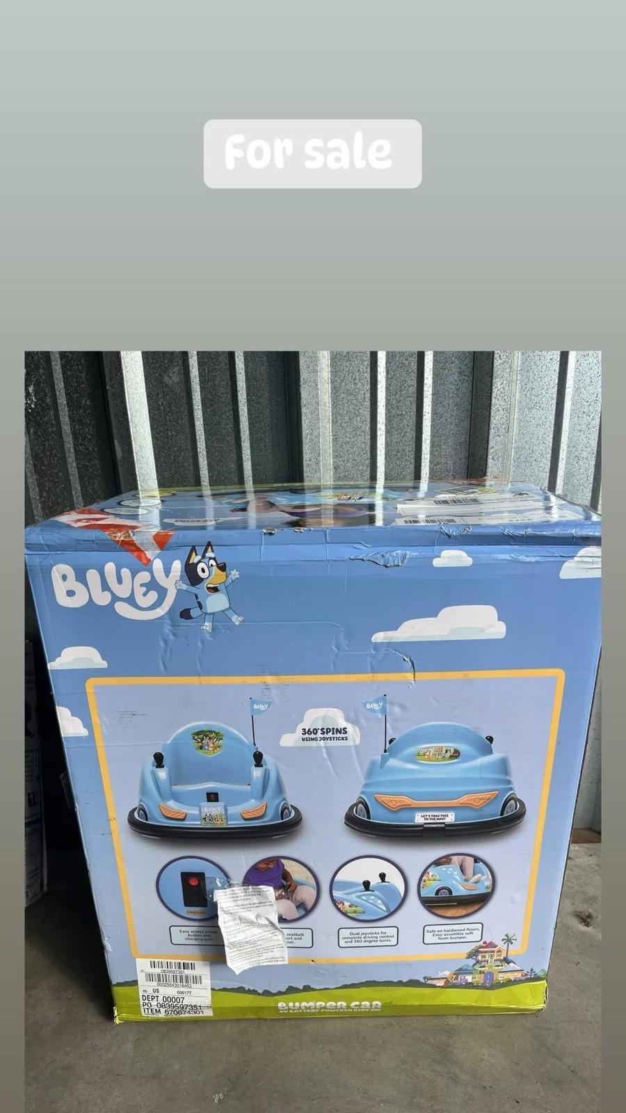 Flybar 6V Bluey Bumper Car Ride-On Toy for Toddlers, 360° Spins, LED Lights