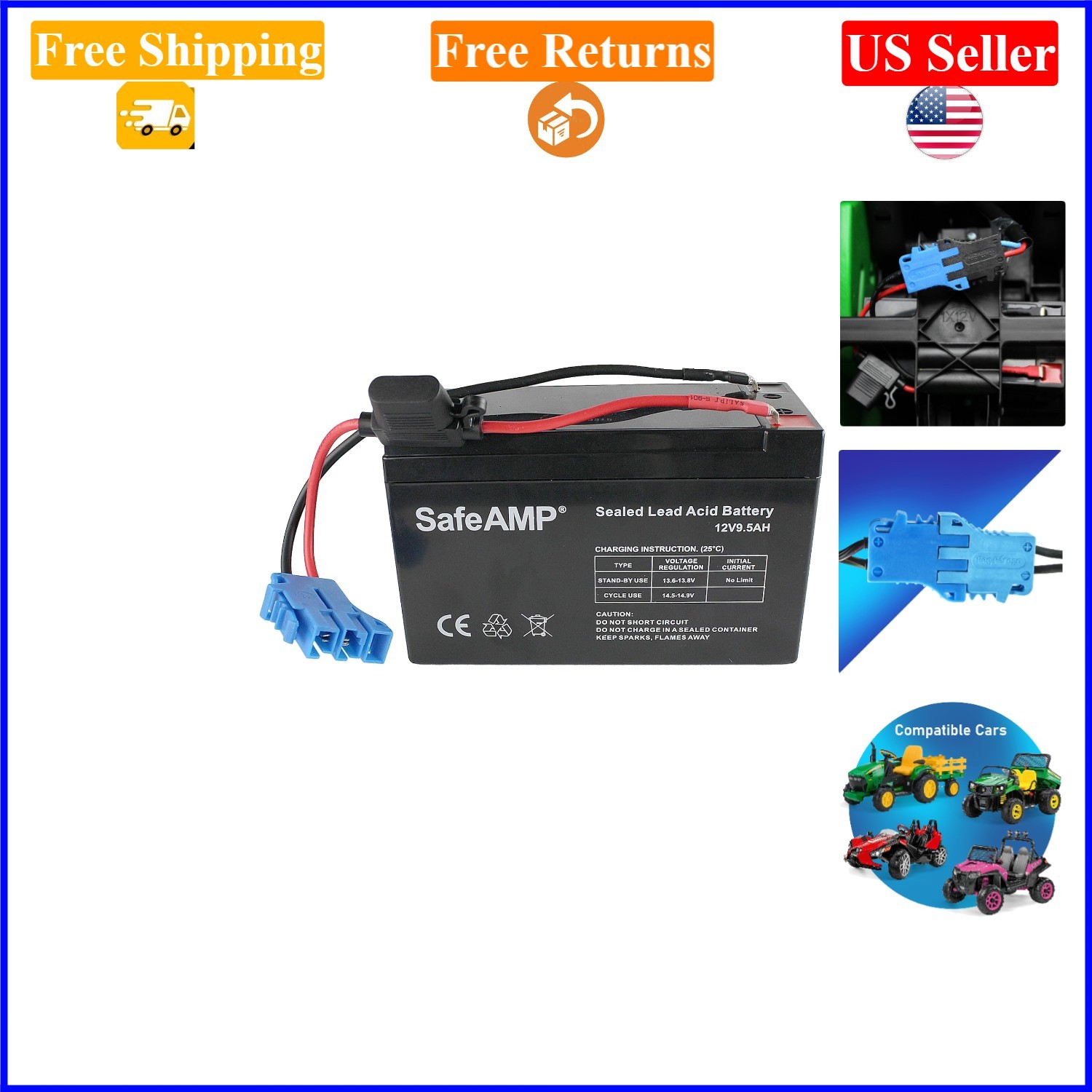 Peg-Perego 12V Replacement Battery, 9.5AH, Rechargeable, Fits All Models