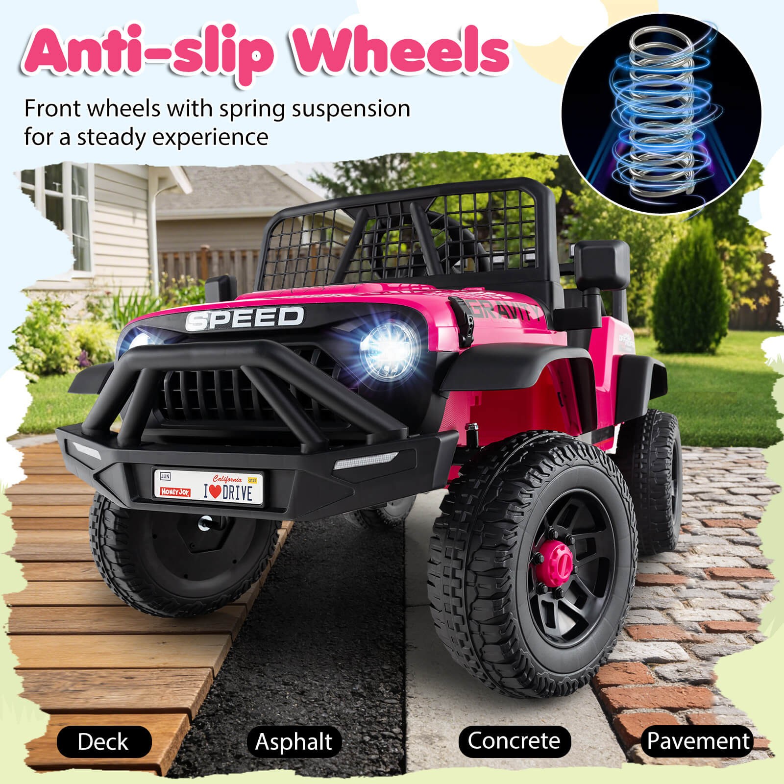 24V Ride On Car w/Remote Control Music LED Headlights Spring Suspension for Kids