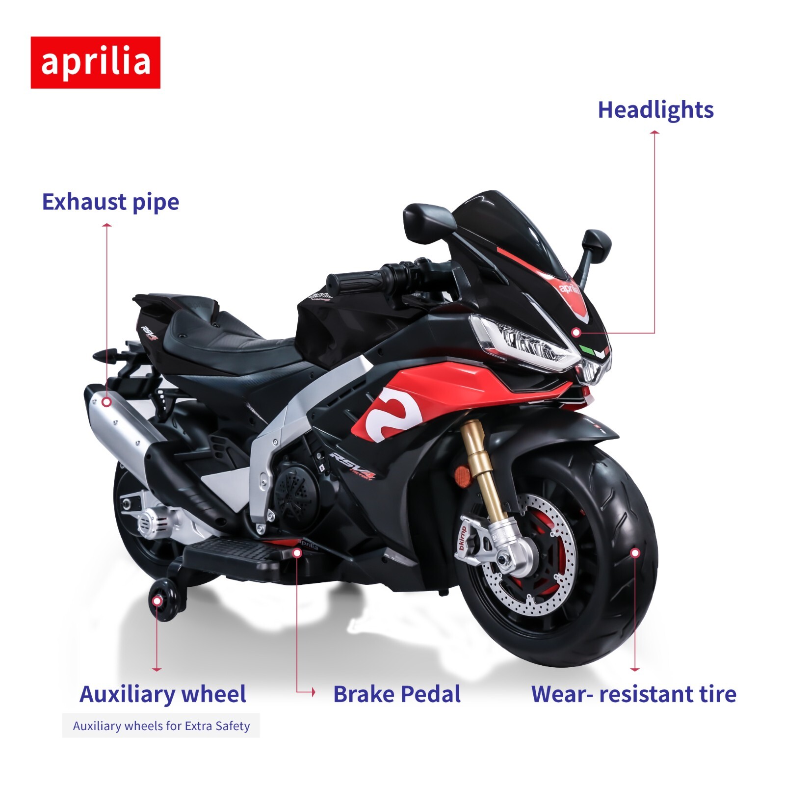 Aprilia 24V Kids Electric Motorcycle 10KMH Dirt Bike Ride on Motorbike LED Light