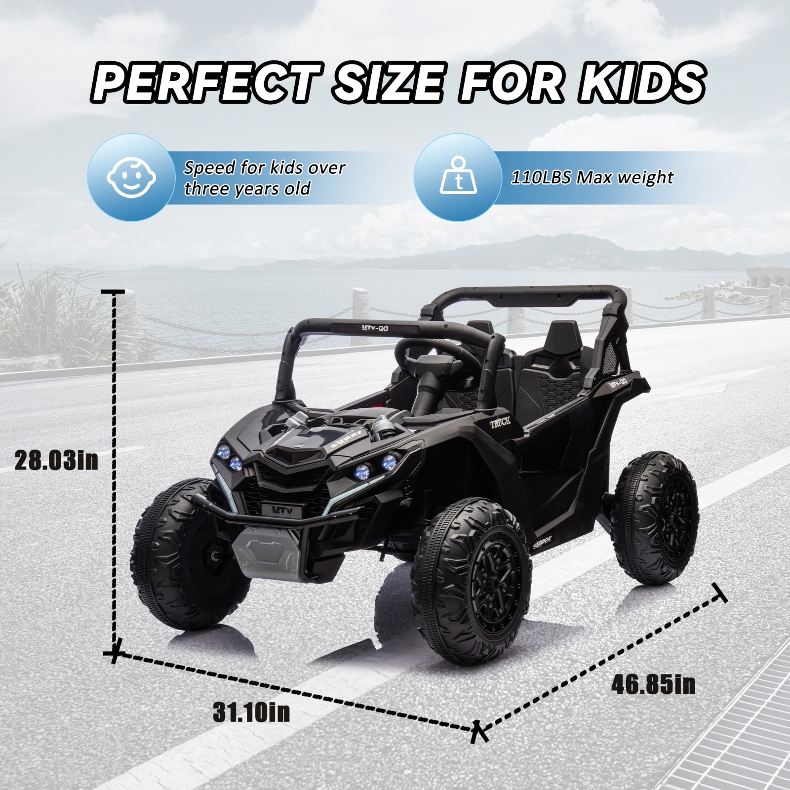 24V Ride on Electric Car for Big Kids 2 Seater UTV Off-Road Toys w/Remote, Black