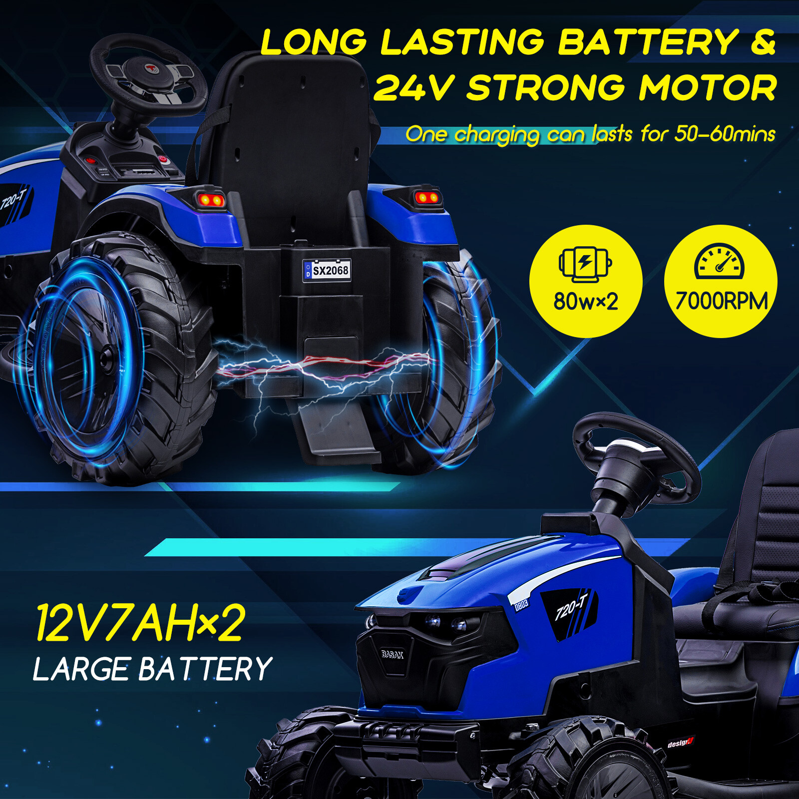 24V Electric Vehicles w/Trailer 3 in 1 Kids Ride On Tractor, Bulldozer & Excavat