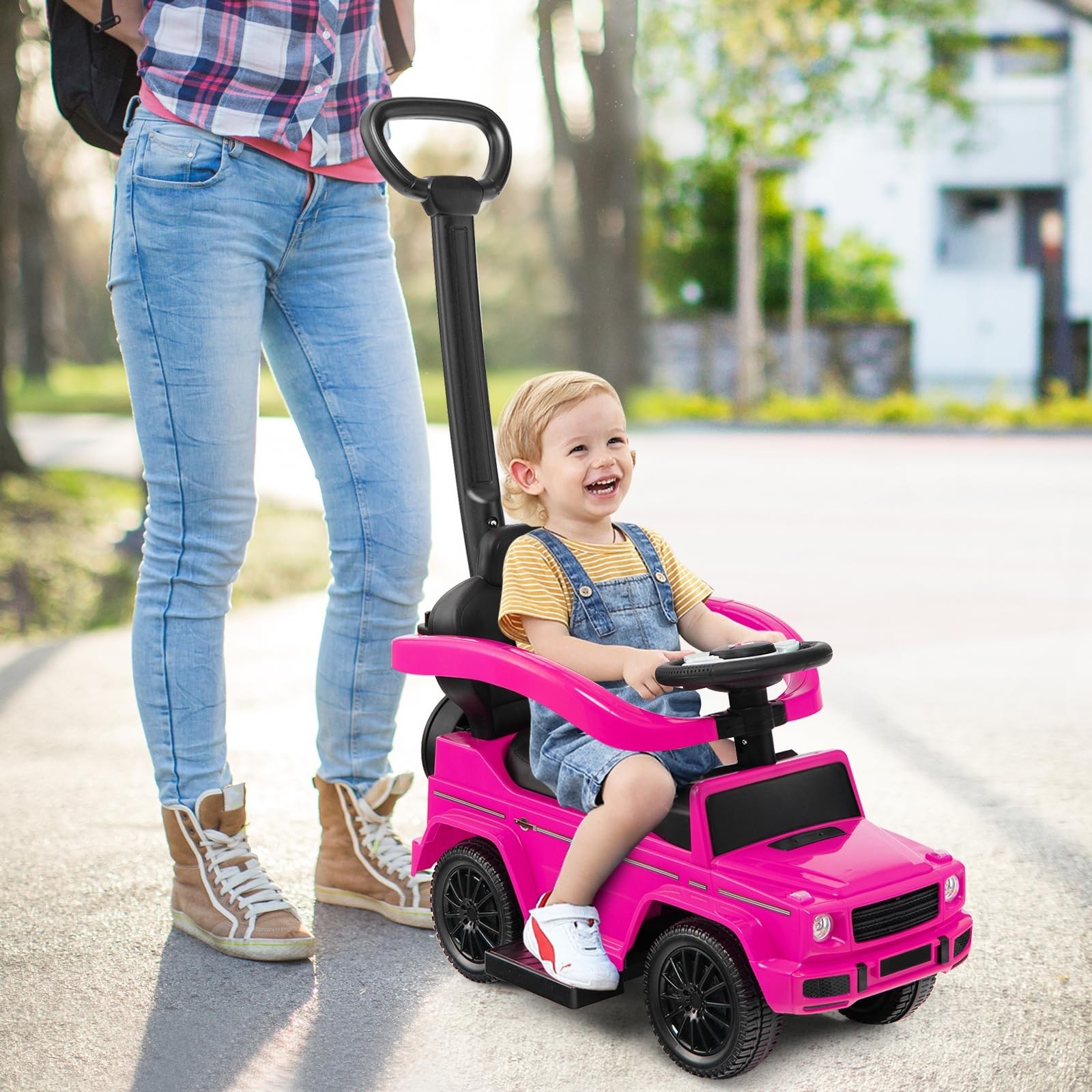 Ride-On Car for Toddlers, Removable Canopy, Anti-Tipping Design, Engine Sound, P