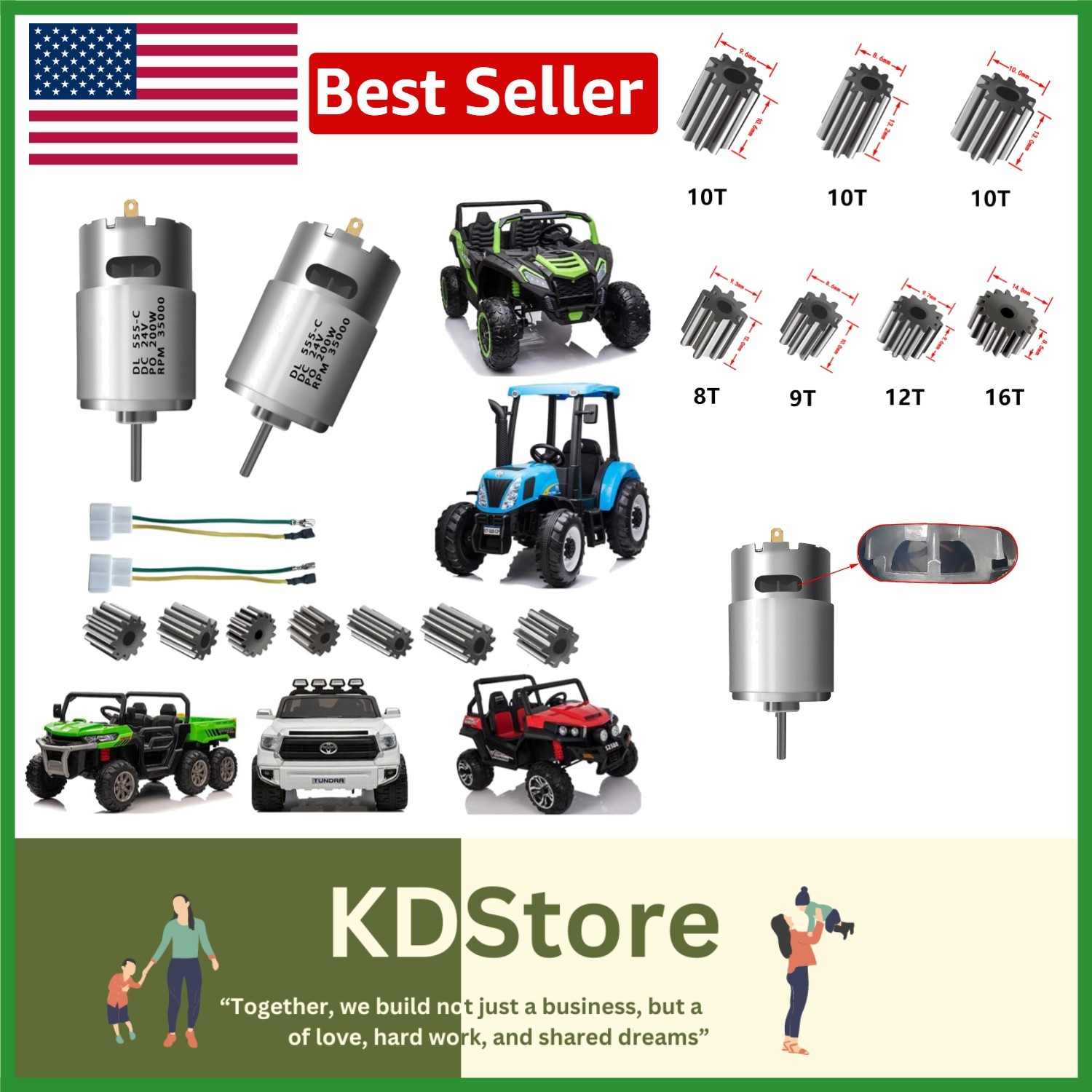 High-Speed 24V RS555 Electric Motor Pair for Power Wheels & DIY Projects