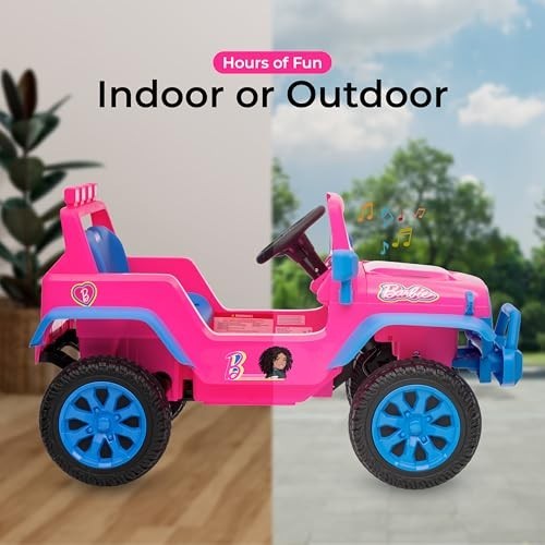 12V Kids Ride-On Car with Rechargeable Battery, LED Lights, Press-Button Start,