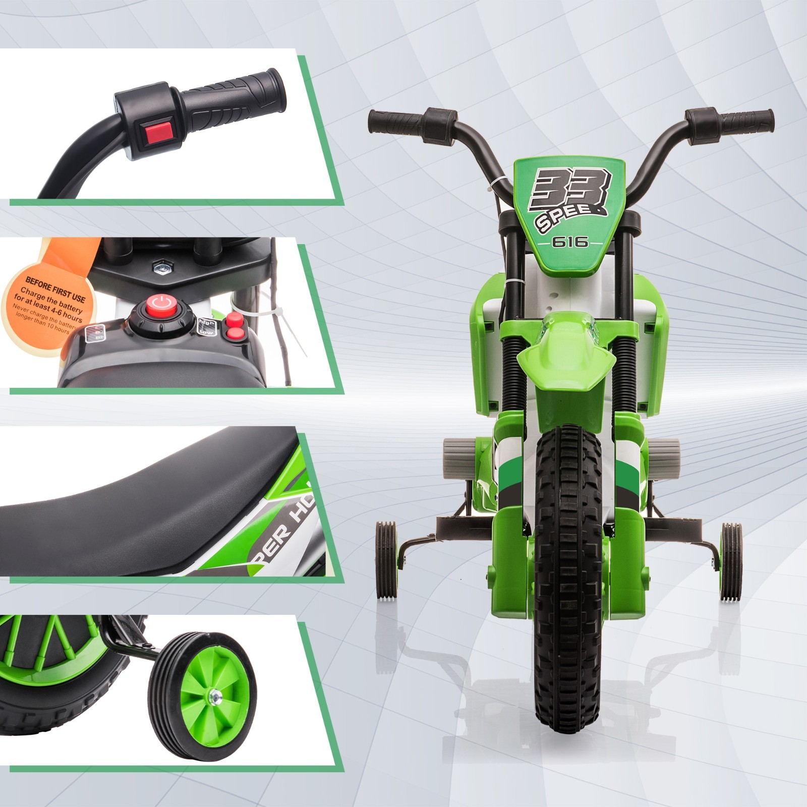 TOBBI Electric Motorcycle for Kids 12V Dirt Bike Ride on Toy Battery Motorbike