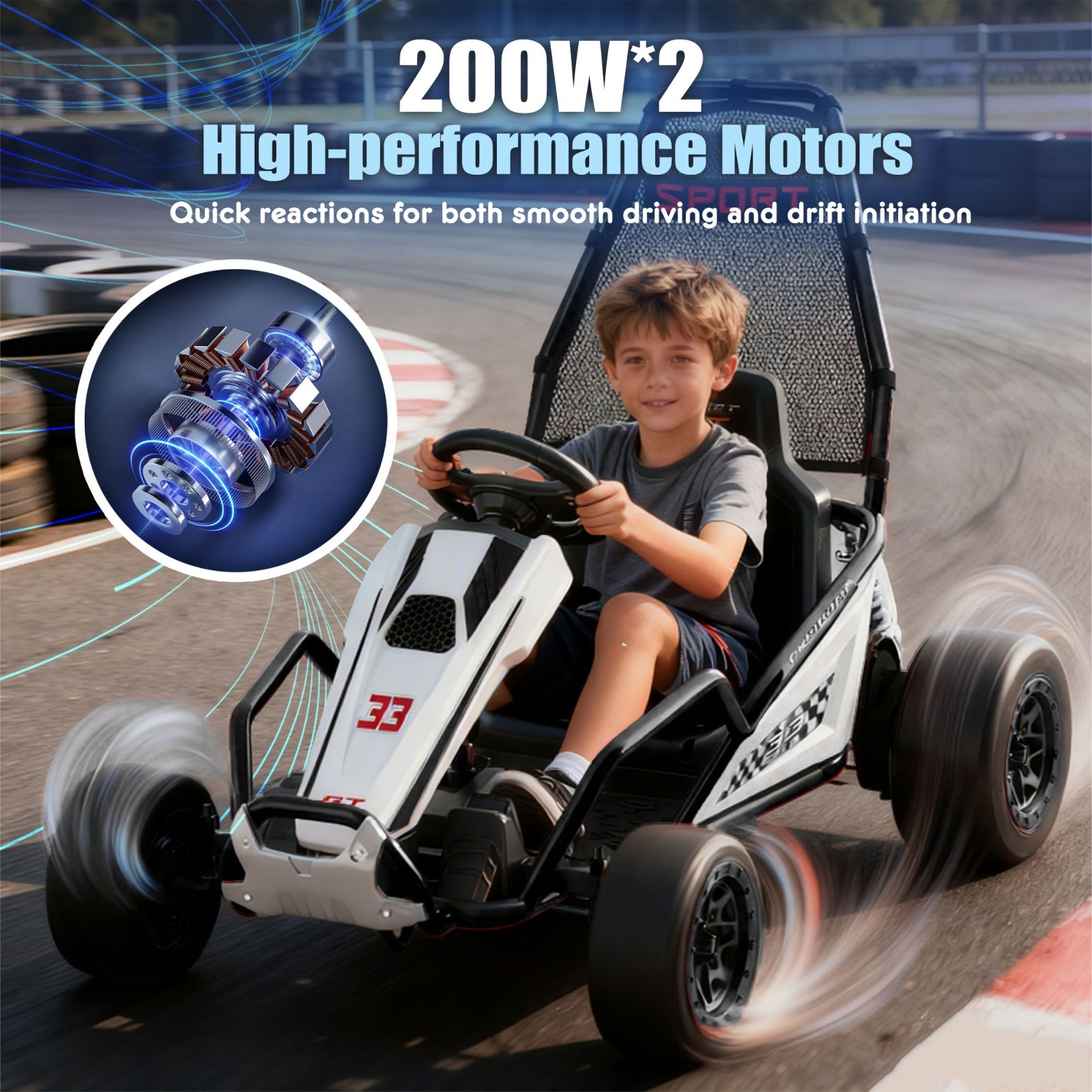 24V Kids Electric Go Kart 7AH Electric Drift Kart Car for Age 6+,400W Motor,Blac