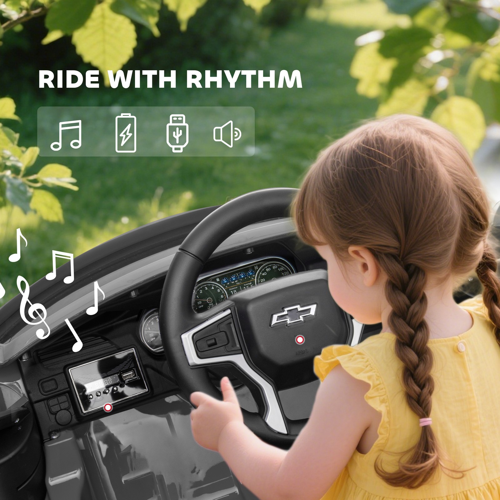 12V Licensed Chevrolet TAHOE Kids Ride-on Toy w/ Music Suspension System Yellow