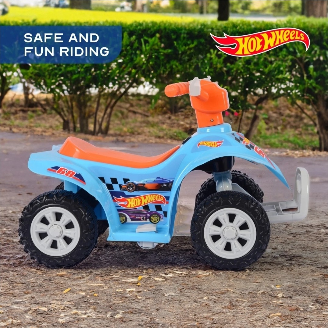 Hot Wheels 6V Battery Powered Ride-On ATV Kids Quad Blue/Orange (Ages 3-7)
