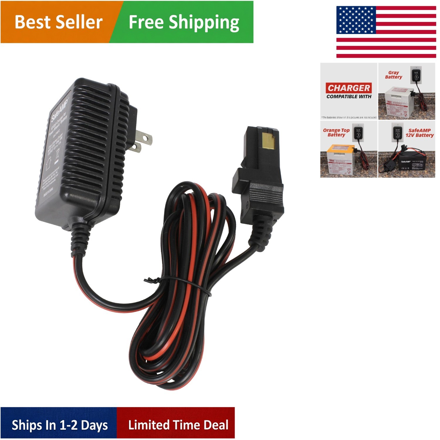 Safe 12V Charger for Power Wheels Orange & Gray Batteries – 30-Hour Charge Time