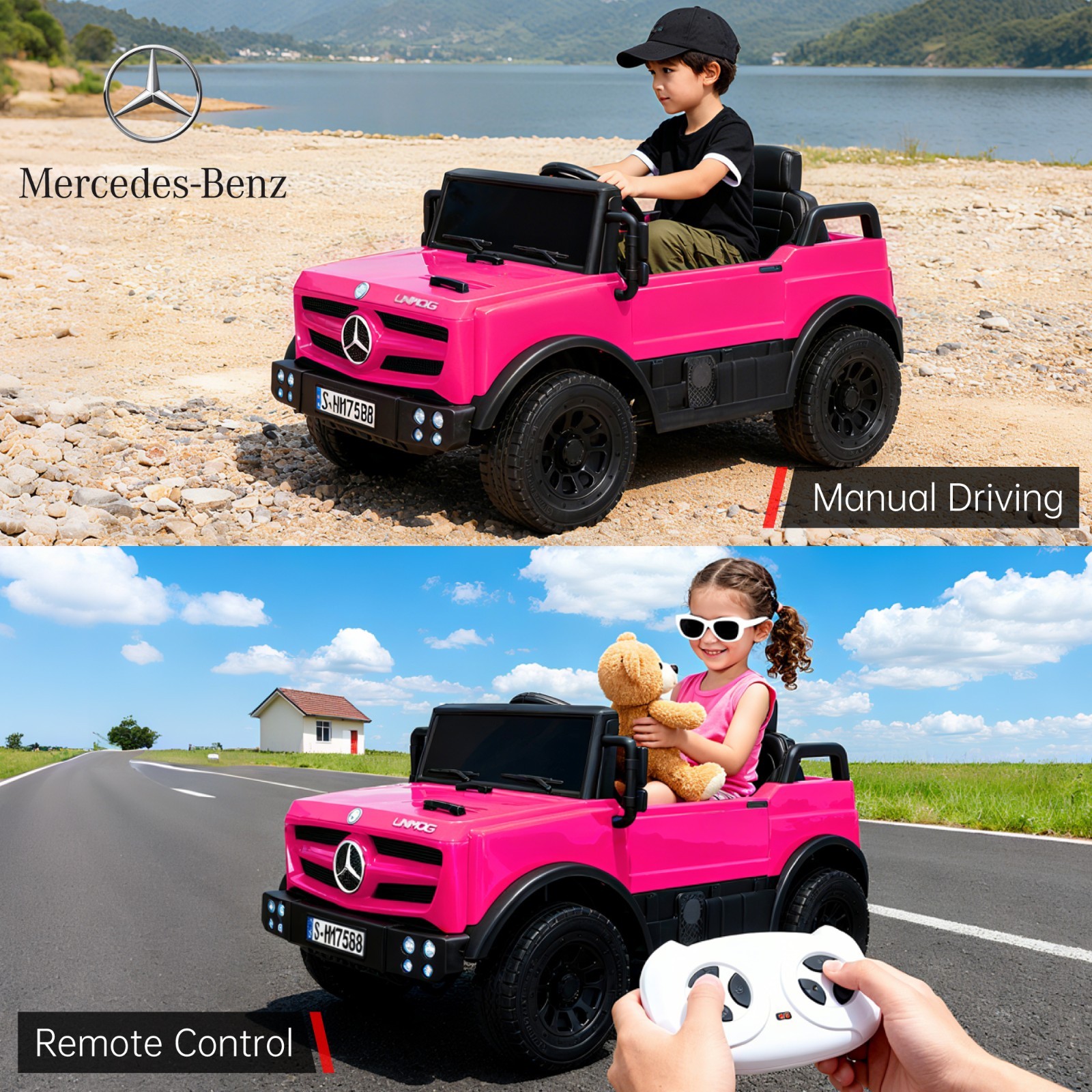 Licensed Mercedes-Benz Car for Kids 12V Ride on Car Remote Pink Electric Vehicle