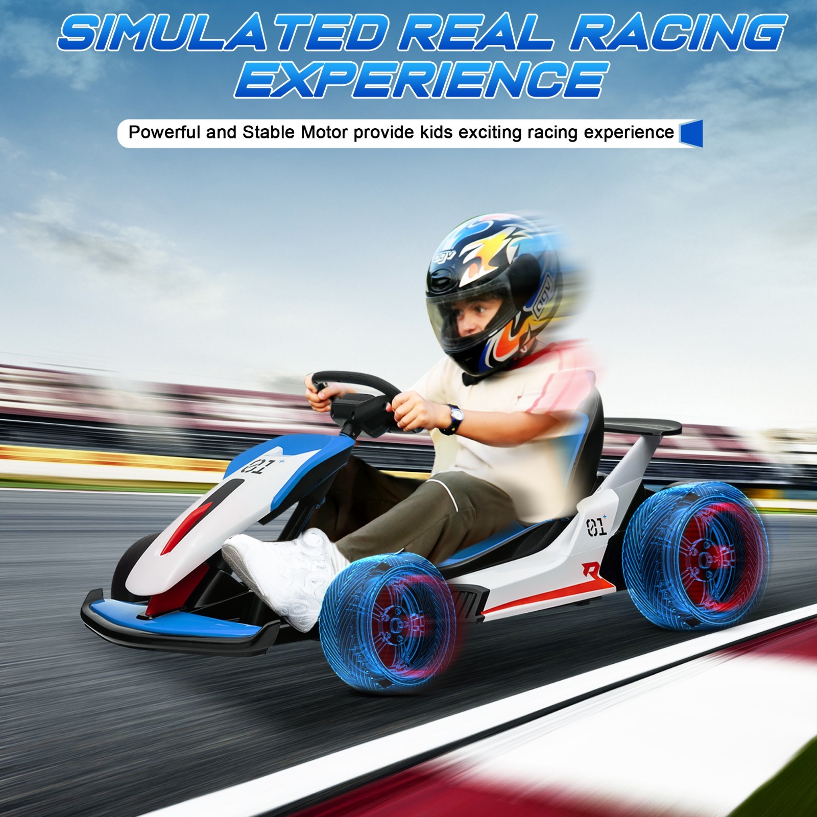 24V 2WD Ride On Race Car for Kids, Drift Kart Car W/ 10Ah Large Battery for Ages