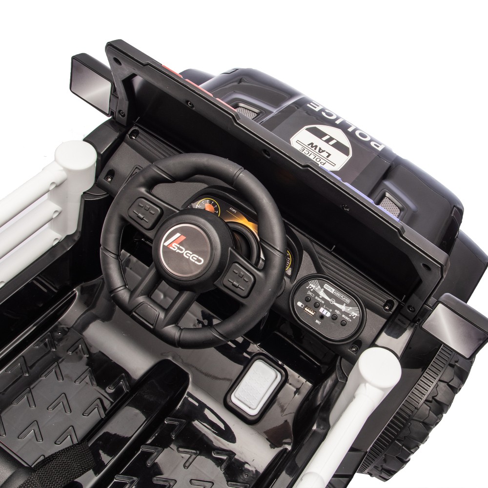 12V Kids Police Ride On Car, Dual Drive Suspension Bluetooth Music