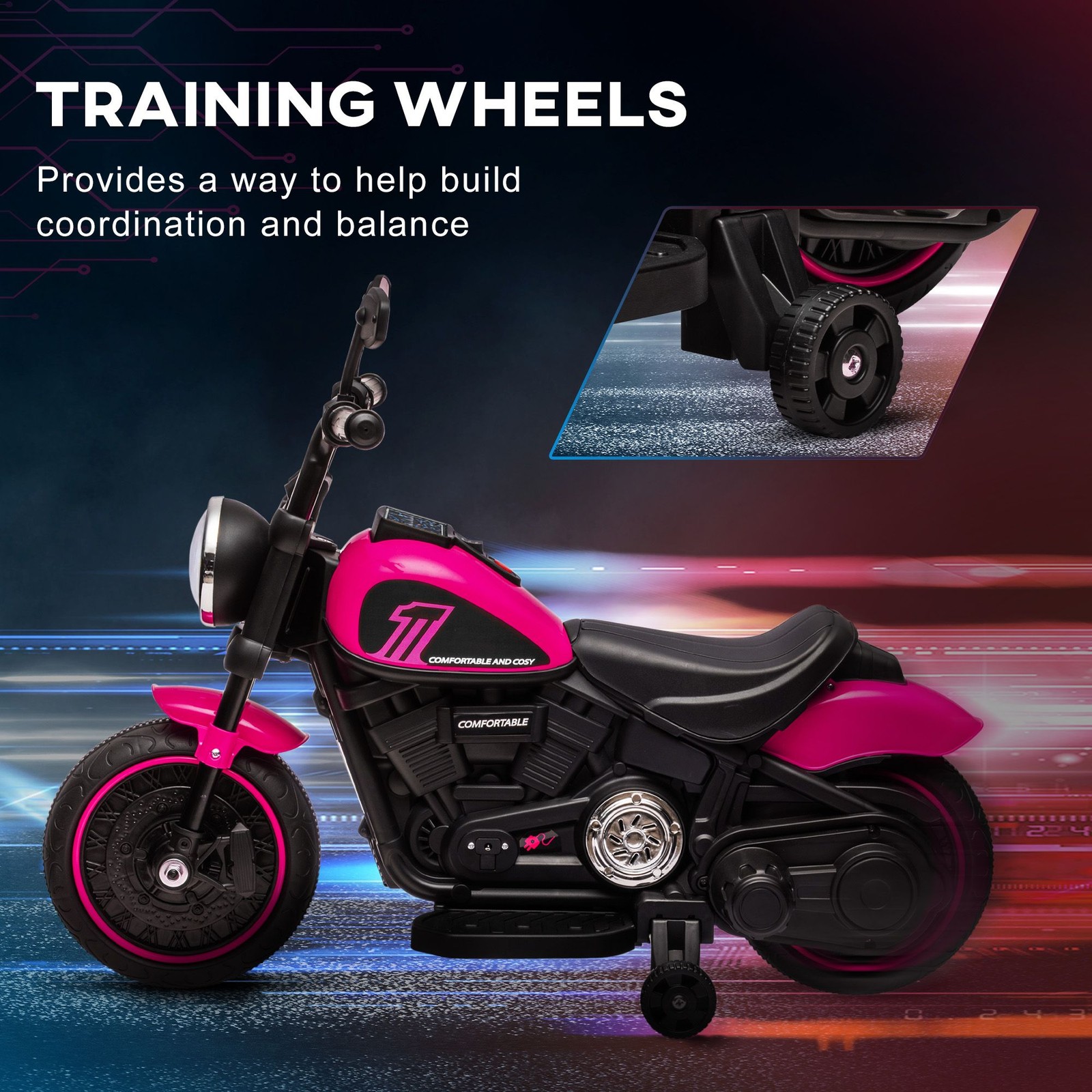 Fun 6V Kids Electric Bike with Splash-Proof Tires, 55lb, Pink