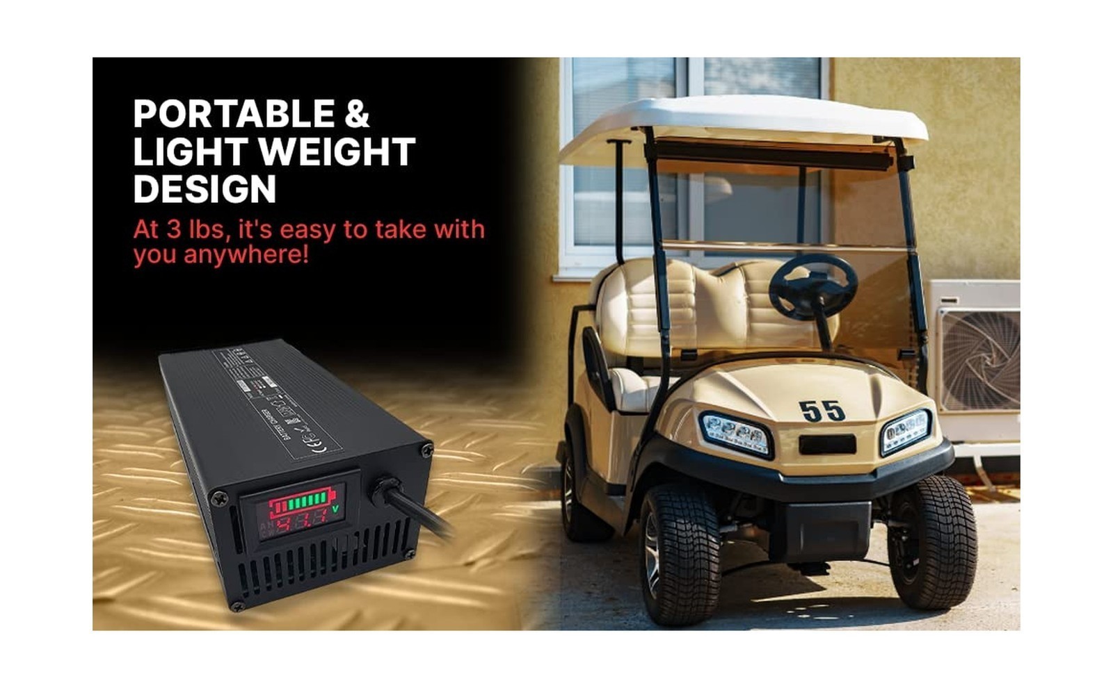 36V Golf Cart Battery Charger – Fit EZGO Marathon, w/ SB50 Connector, Digital