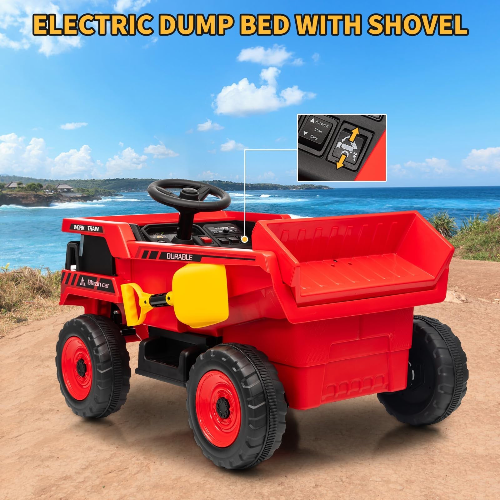 12V Ride On Dump Truck For Kids Electric Ride On Car Toys With Dump Bed & Shovel