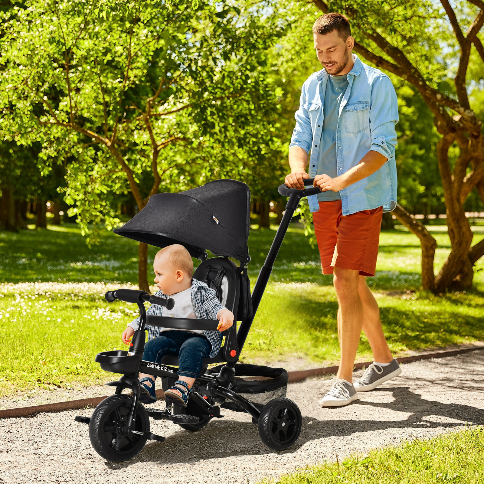 Kids Tricycle 4 in 1 Trike with Reversible Seat, Black