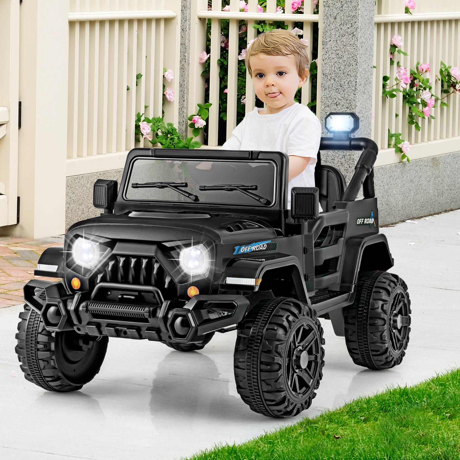 12V Kids Ride on Truck Car w/Remote Control, Threaded Wheels 3 Speeds LED Lights