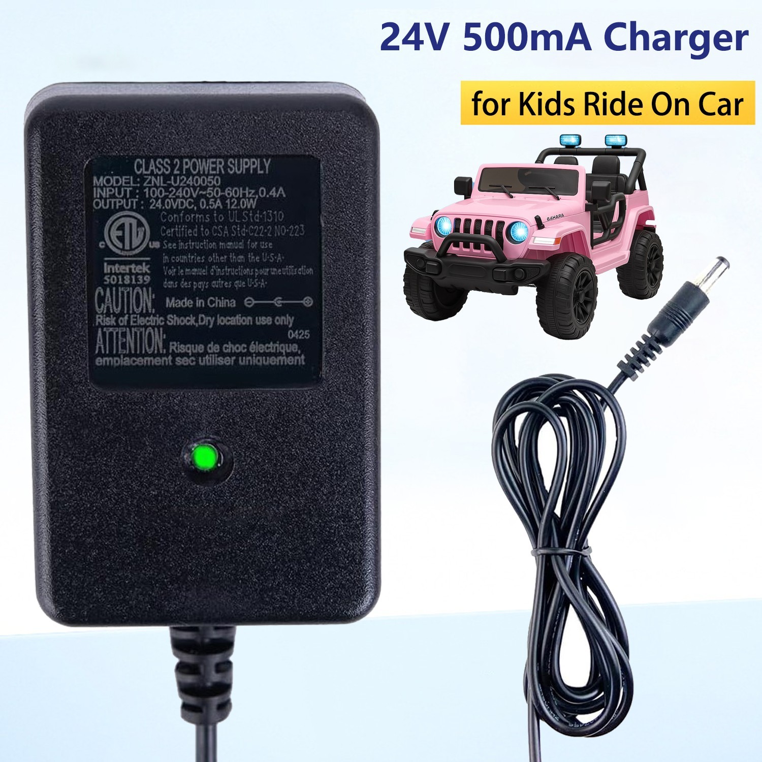 24V Kids Bumper Cars Power Adapter, 24V Battery Charger for Electric Ride on Toy